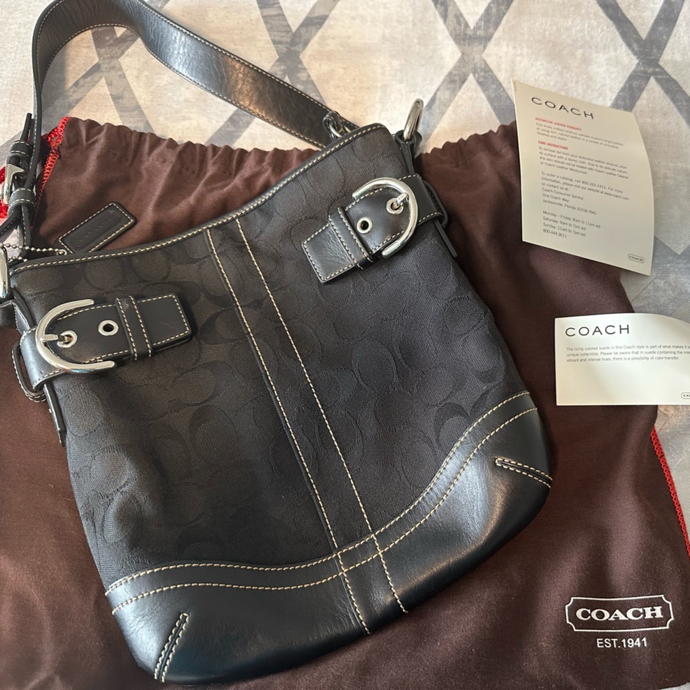 Coach Shoulder Bag Black Monogrammed